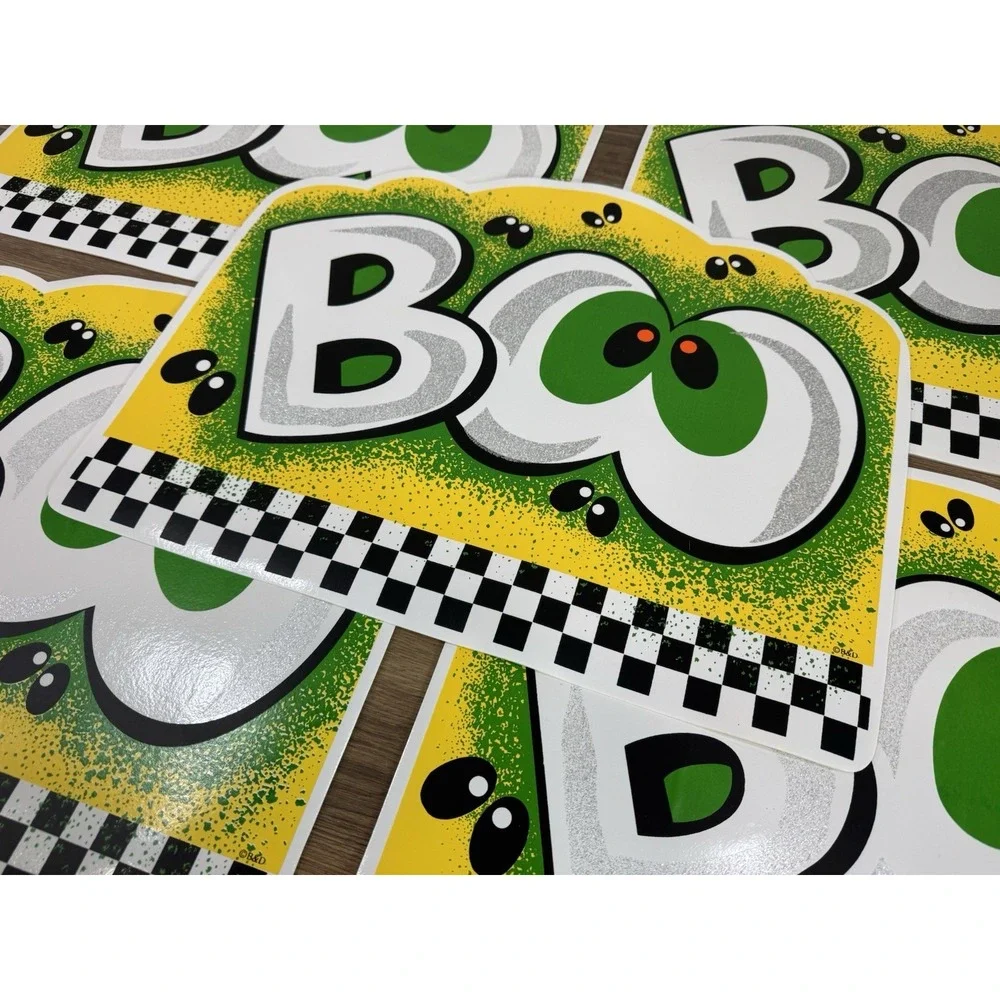 Vintage 2001 B&D BOO Halloween Placemats Set 5 Y2K Checkered Bug Eyes Glitter